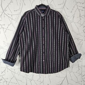Robert Grahama Black Striped 100% Cotton Artsy Flip Cuff Shirt